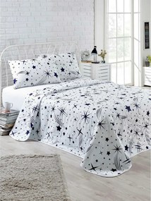 Set cuvertura pat dublu HALLEY, alb, bumbac/poliester, 200x220 cm, cu