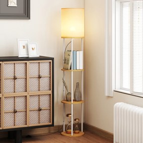 HOMCOM Lampă de podea cu rafturi cu 3 temperaturi de culoare telecomandă pentru living dormitor birou lemn natural | Aosom Romania
