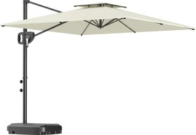 Outsunny Umbrelă cu braț lateral pătrată 2,5 x 2,5 m, umbrelă pentru grădină exterioară, dublă ventilare, înclinabilă, 2 baze, manivelă, Crem | Aosom Romania