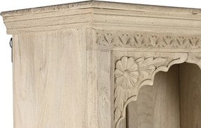 Bibliotecă sculptată manual din lemn masiv, finisaj natural, 9 nișe cu arcade mughal, 204×38×196 cm, „Navaratna"