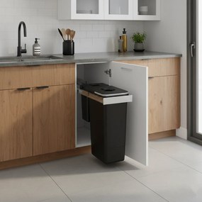 Cos gunoi incorporabil Ecomax Smart Inox 30, cu extragere totala, colectare selectiva, 1 x 26 l + 1 x 7 l Polipropilena  Otel inoxidabil, Gri orion,