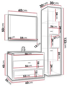Mobilier baie Olevaro I (Alb + Stejar artisan) (cu sifon). 1104023