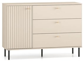 Comoda living  dormitor hol cu 3 sertare si 1 usa , casmir mdf casmir cu model , 120x85x40 cm, canturi abs, cu rafturi, picioare negre butoni auriu