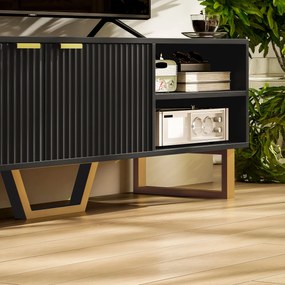 HOMCOM Mobilier TV banc TV pentru televizor de până la 70 de inch - dulap cu 2 uși canelate, compartiment deschis și trecere cabluri | Aosom Romania