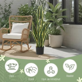Outsunny Sansevieria Artificială în Ghiveci, Plantă Falsă pentru Interior și Exterior cu 21 de Frunze Modelabile, Ø20x90 cm | Aosom Romania