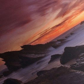 Tablou cu apus de soare pe mal (cu ceas) (90x30 cm)