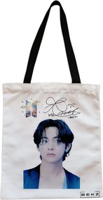 Sacosa de Panza pentru Cumparaturi, Geanta Tote, model BTS V, Cu fermoar, 38x34.5 cm, Alba, BEKZ®