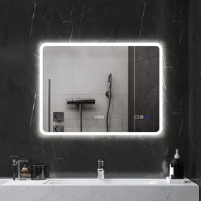 HOMCOM Oglindă de Baie cu Lumină LED 80x60 cm cu Bluetooth 3 Culori de Lumină Funcție Antiabur Funcție de Memorie IP44  | Aosom Romania
