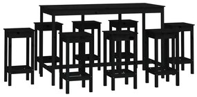3124721 vidaXL Set mobilier de bar, 9 piese, negru, lemn masiv de pin