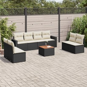 vidaXL Set mobilier de grădină cu perne, 9 piese, negru, poliratan