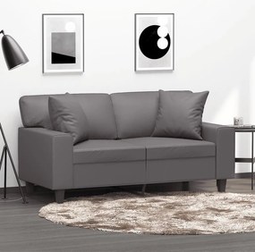 vidaXL Canapea cu 2 locuri cu pernuțe, gri, 120 cm, piele ecologică
