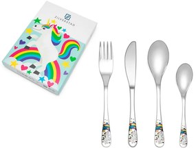 Tacâmuri argintii din oțel inoxidabil pentru copii 4 buc. Unicorn – Zilverstad