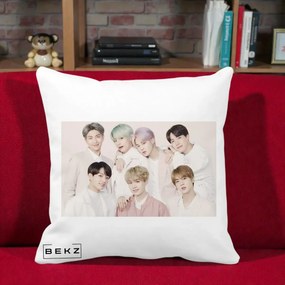 Perna Personalizata K-pop BTS Foto Grup Landscape Pastel, 40x40 cm, Alba Mata, Husa Detasabila, Perna Inclusa, BEKZ®