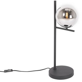 Lampă de masă Art Deco neagră cu sticlă fumurie - Flore