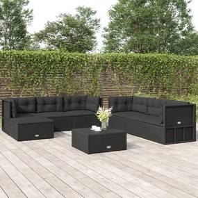 3187164 vidaXL Set mobilier de grădină cu perne, 7 piese, negru, poliratan