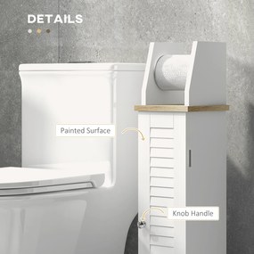 kleankin Suport pentru Hârtie Igienică, Dulap de Baie cu Coloană cu Dulap și Raft Interior Reglabil, Dulap de Baie Economisitor de Spațiu Autoportant din MDF, 18x20x80 cm, Alb | Aosom Romania