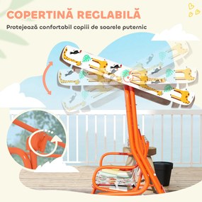 AIYAPLAY Leagăn pentru Copii cu 2 Locuri, Acoperiș Reglabil și Curele de Siguranță, Leagăn pentru Grădină și Interior din Oțel și Material Oxford, Max 60 kg, 112x75x120 cm, Portocaliu | Aosom Romania