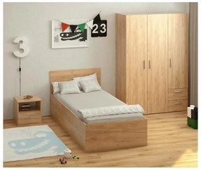 Pat de o persoană 90 cm Discutibles (stejar craft auriu) (cu somieră) (cu sp. depozitare). 1116311