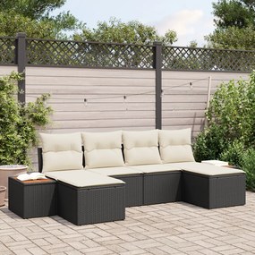 vidaXL Set de Canapea de Grădină de 6 Piese cu Perne Negru Poliratan Acacia