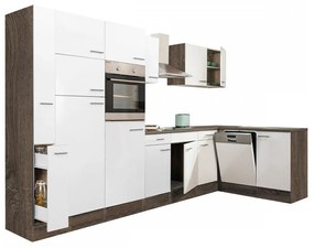 Dulap de bucătărie de colț Yorki 370, corp din stejar Yorki, cu față alb satinat