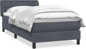 vidaXL Pat box spring cu saltea, gri închis, 90x220 cm, catifea