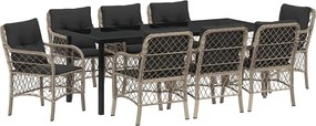vidaXL Set de masă pentru grădină cu pernă 9 pcs Gri deschis poliratan