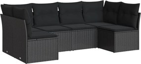 vidaXL Set mobilier de grădină cu perne, 6 piese, negru, poliratan
