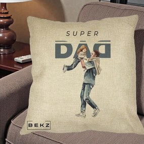 Cadou pentru Tata - Perna Personalizata Super DAD Tata si Fiica, 40x40 cm, Crem, Husa Detasabila, Perna Inclusa, BEKZ®