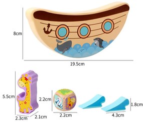 Jucărie din lemn pentru dezvoltare și echilibrare, arcă cu animale