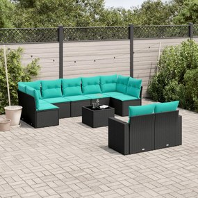 vidaXL Set canapele de grădină cu perne, 10 piese, negru, poliratan