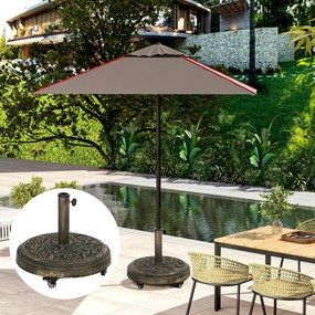 Outsunny Bază Rotundă pentru Umbrelă de Exterior, 21 kg, Bază din Rășină cu Roți și Suport pentru Umbrele de 3,3 cm/3,8 cm/4,8 cm, pentru Grădină, Terasă, Piscină, Bronz | Aosom Romania