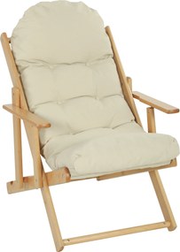 HOMCOM Fotoliu pliant și înclinat din lemn, fotoliu relaxant confortabil cu pernă capitonată groasă | Aosom Romania