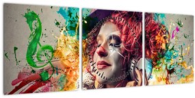 Tablou - Artista cu căști (cu ceas) (90x30 cm)