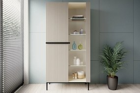 Vitrina Nicole 100 cm cu fata canelata - cashmir / picioare negre