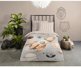 Lenjerie de pat pentru copii grej din bumbac pentru pat de o persoană 140x200 cm Explore – Good Morning