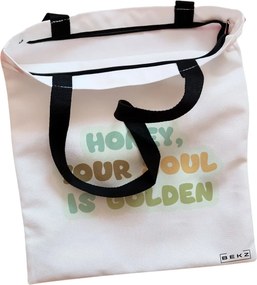 Sacosa de Panza pentru Cumparaturi, Geanta Tote, model Golden Soul, Cu fermoar, 38x34.5 cm, Alba, BEKZ®