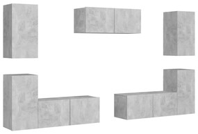 Set de dulapuri TV, 7 piese, gri beton, PAL 1, Gri beton, 80 x 30 x 30 cm