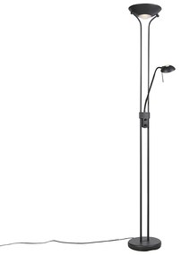 Lampă de podea neagră cu lampă de citit incluzând LED și dimmer - Diva 2