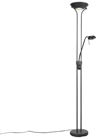 Lampă de podea neagră cu lampă de citit incluzând LED și dimmer - Diva 2