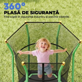 HOMCOM Trambulină Elastică pentru Copii 3-10 Ani cu Intrare cu Fermoar și Bare Căptușite, Ø163.5x190 cm, Verde | Aosom Romania