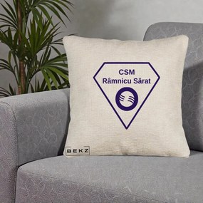 Perna Personalizata CSM Ramnicu Sarat Fotbal, 40x40 cm, Bej Canapea, Husa Detasabila, Perna Inclusa, BEKZ®