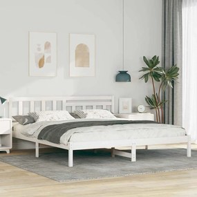 vidaXL Cadru de pat cu headboard Alb 180 x 200 cm Lemn de brad solid