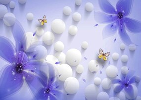 Fototapet 3D, Flori albastre si perle albe Art.05104