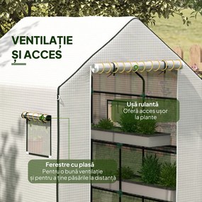Outsunny Acoperiș de Înlocuire pentru Seră Walk-in din PE cu Ușă Rulabilă și Ferestre, 140 x 143 x 190cm, Alb | Aosom Romania