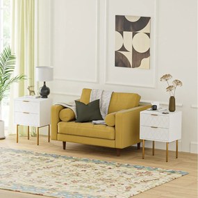 NOA41 - Set 2 Noptiere albe 40 cm, cu 2 sertare, dormitor - Alb-Auriu