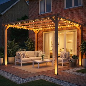 Outsunny Pergolă Gazebo 3x3 m din Lemn de Brad, Pergolă pentru Grădină cu Suporturi Triunghiulare și 5 Grinzi pentru Plante Cățărătoare, Pergolă din Lemn pentru Exterior, Patio, Terasă, Aspect Lemn de Arțar | Aosom Romania
