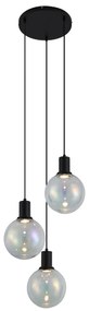 Lampă suspendată de design neagră cu sticlă transparentă rotundă cu 3 lumini - Mallon