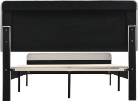 Pat dublu tapițat din țesătură de in 160x200 cm, cu tăblie reglabilă și somieră cu lamele, fără saltea, Gri+Bej