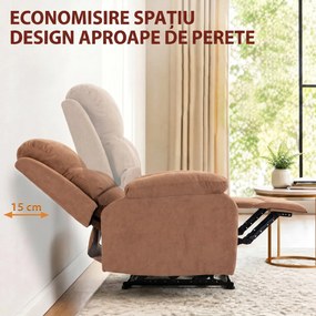 HOMCOM Fotoliu Reclinabil Manual cu Material cu Aspect de In, Suport pentru Picioare și Cotiere Căptușite, Maro Închis | Aosom Romania