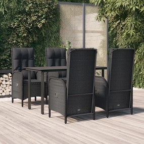 3185189 vidaXL Set mobilier de grădină cu perne, 5 piese, negru, poliratan